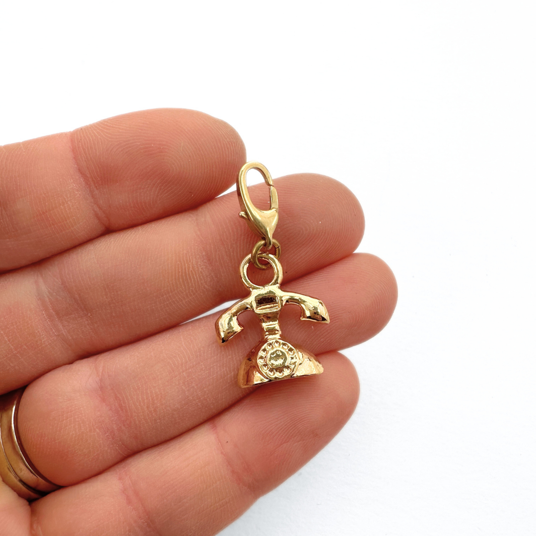 Small vintage gold plated rotary phone charm