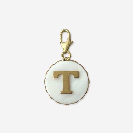 Vintage mother of pearl and brass "T" circle monogram charm