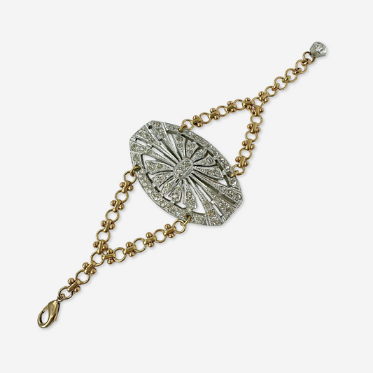 Refashioned Antique Rhinestone oblong shoe buckle statement bracelet