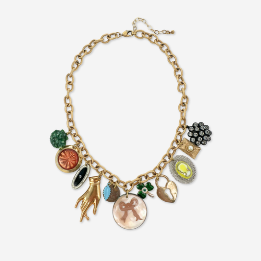 Repurposed vintage mixed charm statement necklace