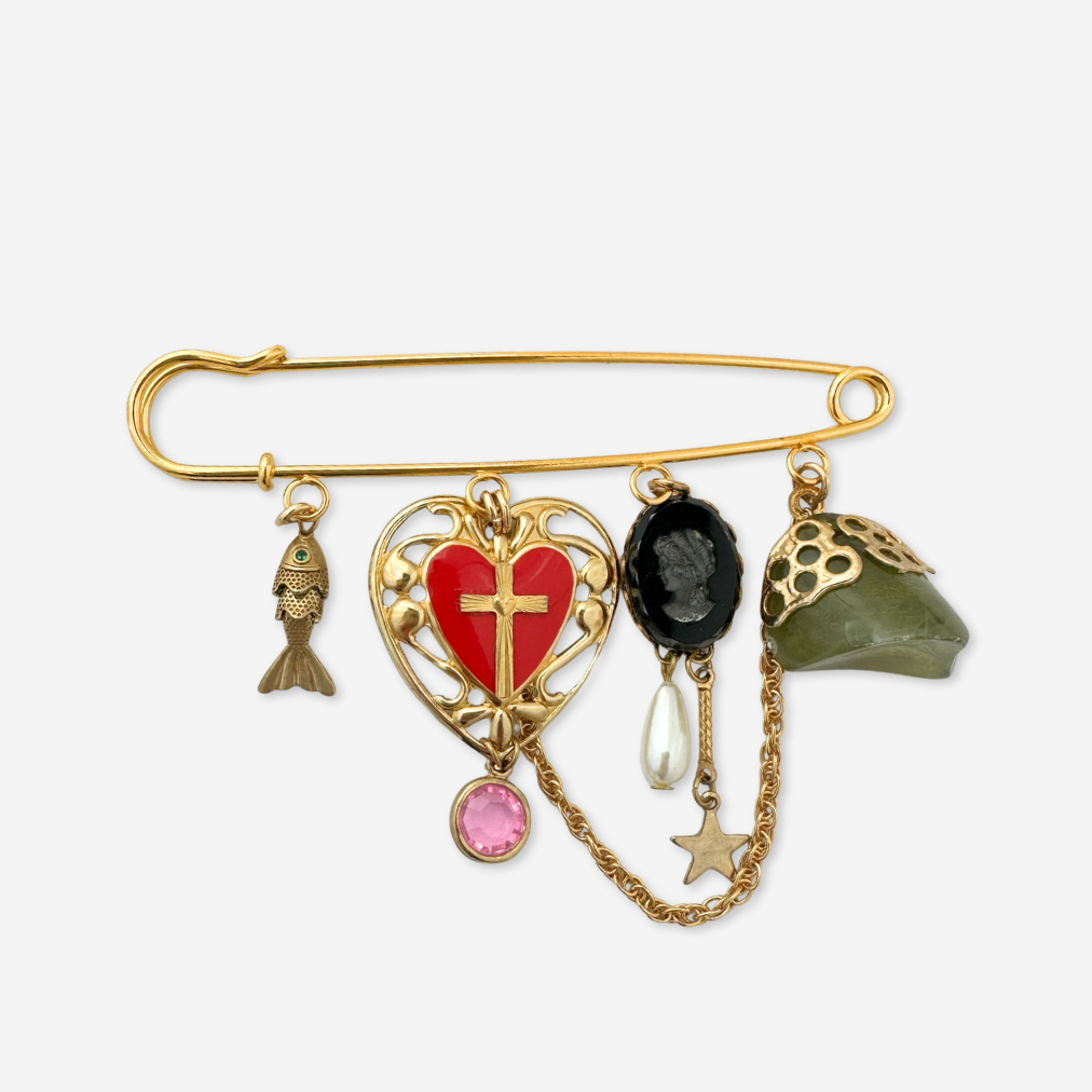 Vintage Charm Safety Pin Brooch