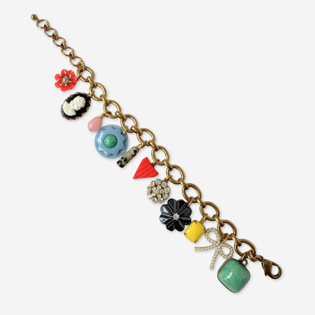 Chunky Refashioned Vintage multicolor mixed charm bracelet