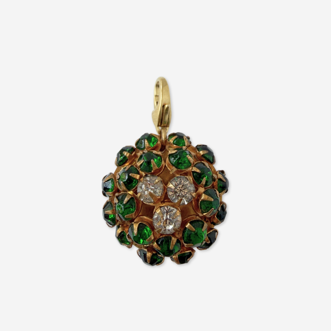 Vintage emerald green rhinestone button charm
