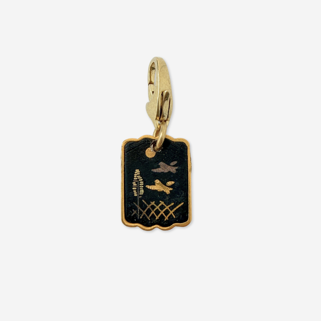 Vintage gold and black small Japanese Damascene bird charm
