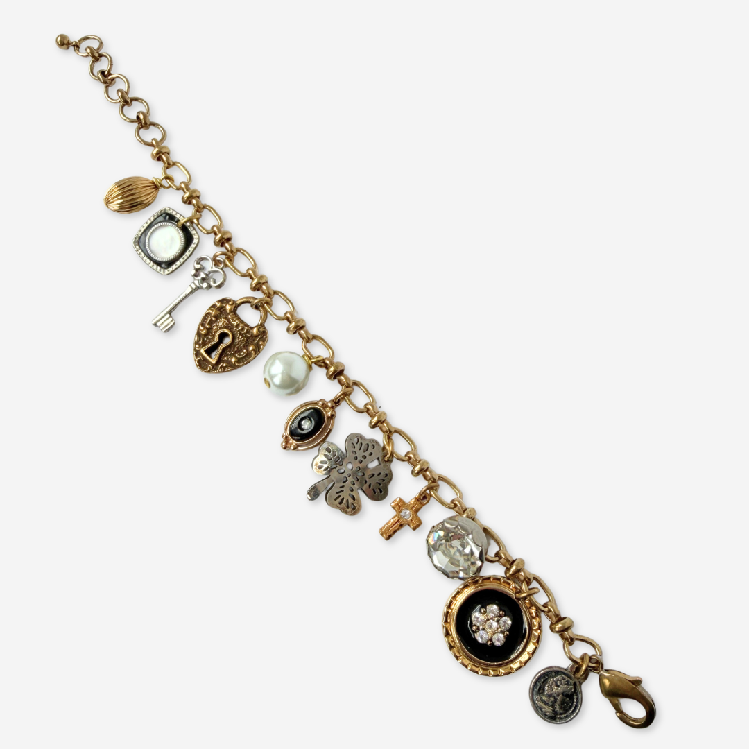 Repurposed vintage mixed neutral charm bracelet