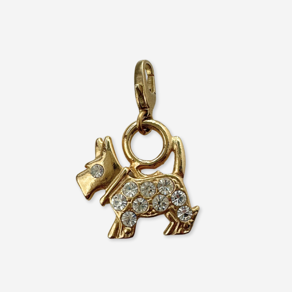 Vintage gold plated and clear rhinestone scottie dog charm