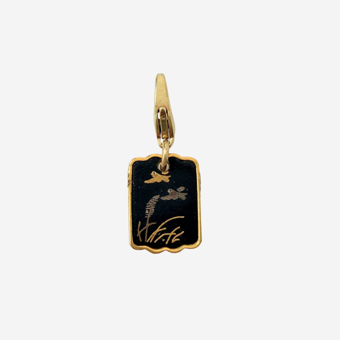 Vintage gold and black small Japanese Damascene bird charm