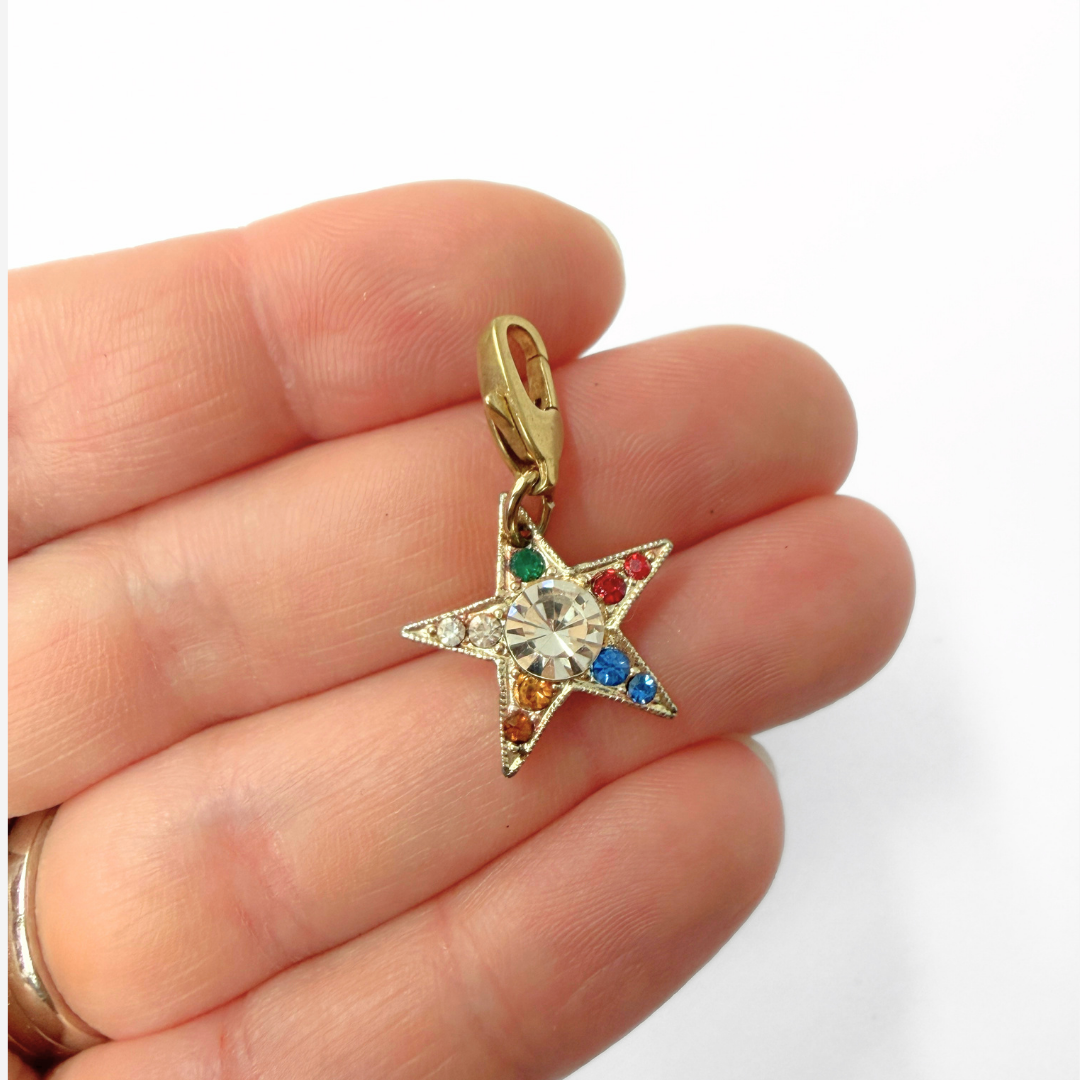 Refashioned vintage small multicolor rhinestone star charm
