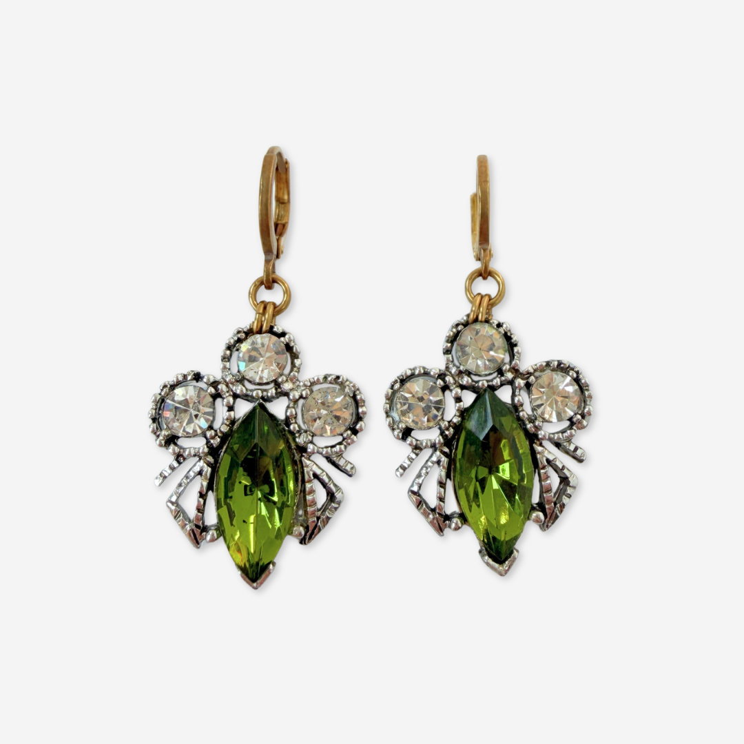 Refashioned vintage olive green rhinestone earrings