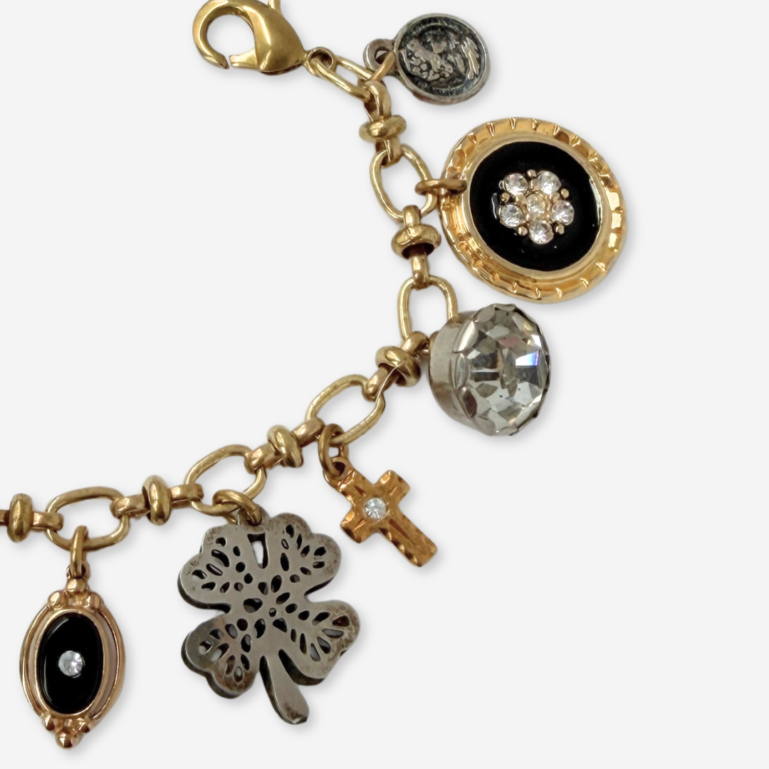 Repurposed vintage mixed neutral charm bracelet