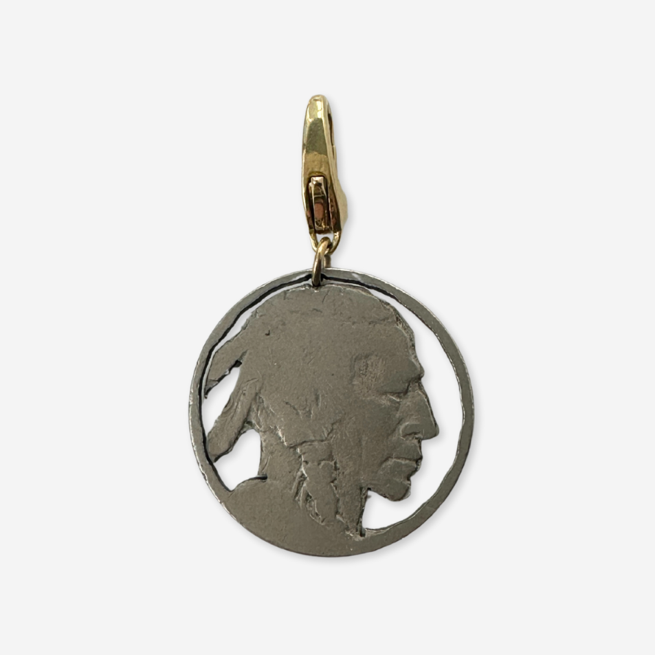 Vintage Native American carved buffalo nickel charm