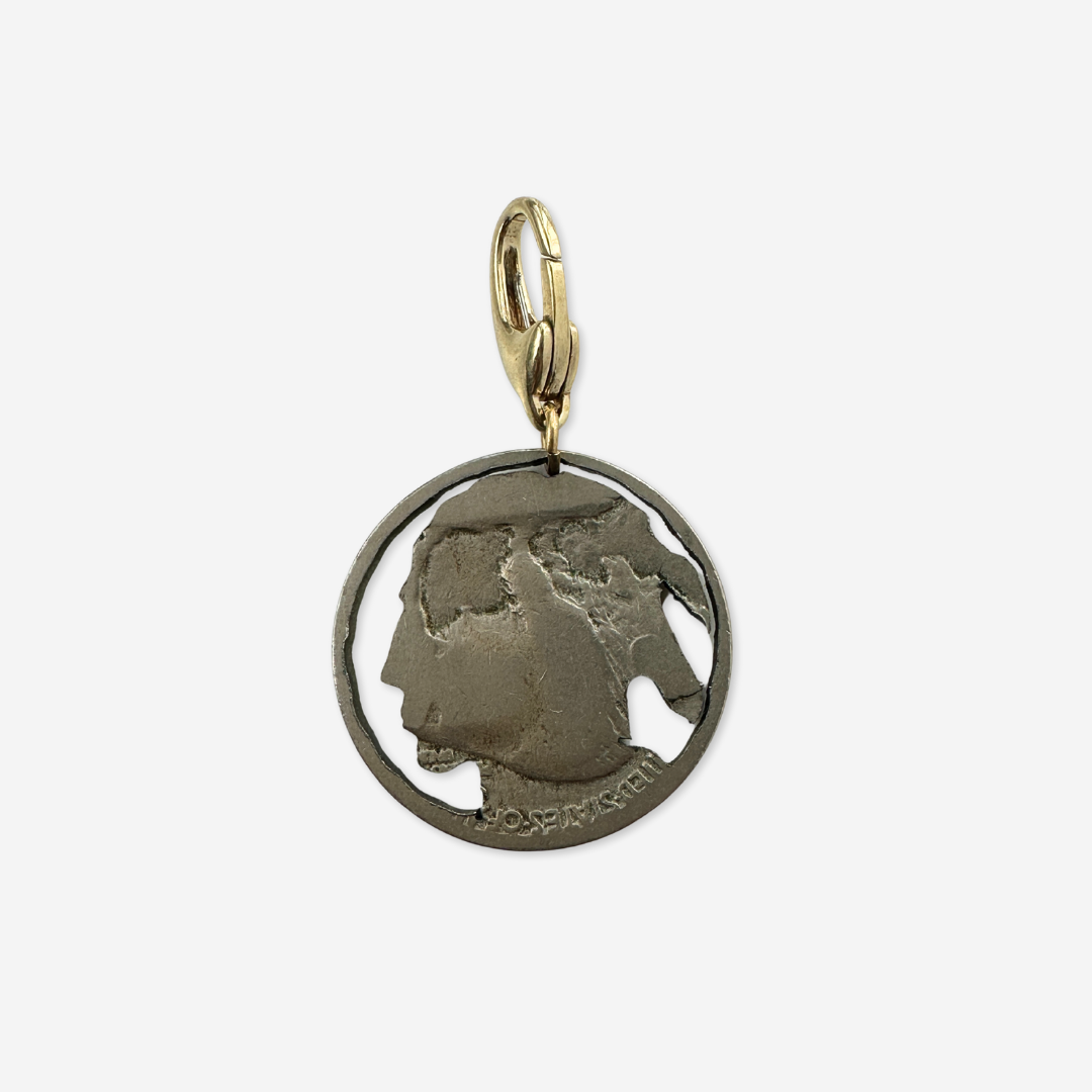 Vintage Native American carved buffalo nickel charm