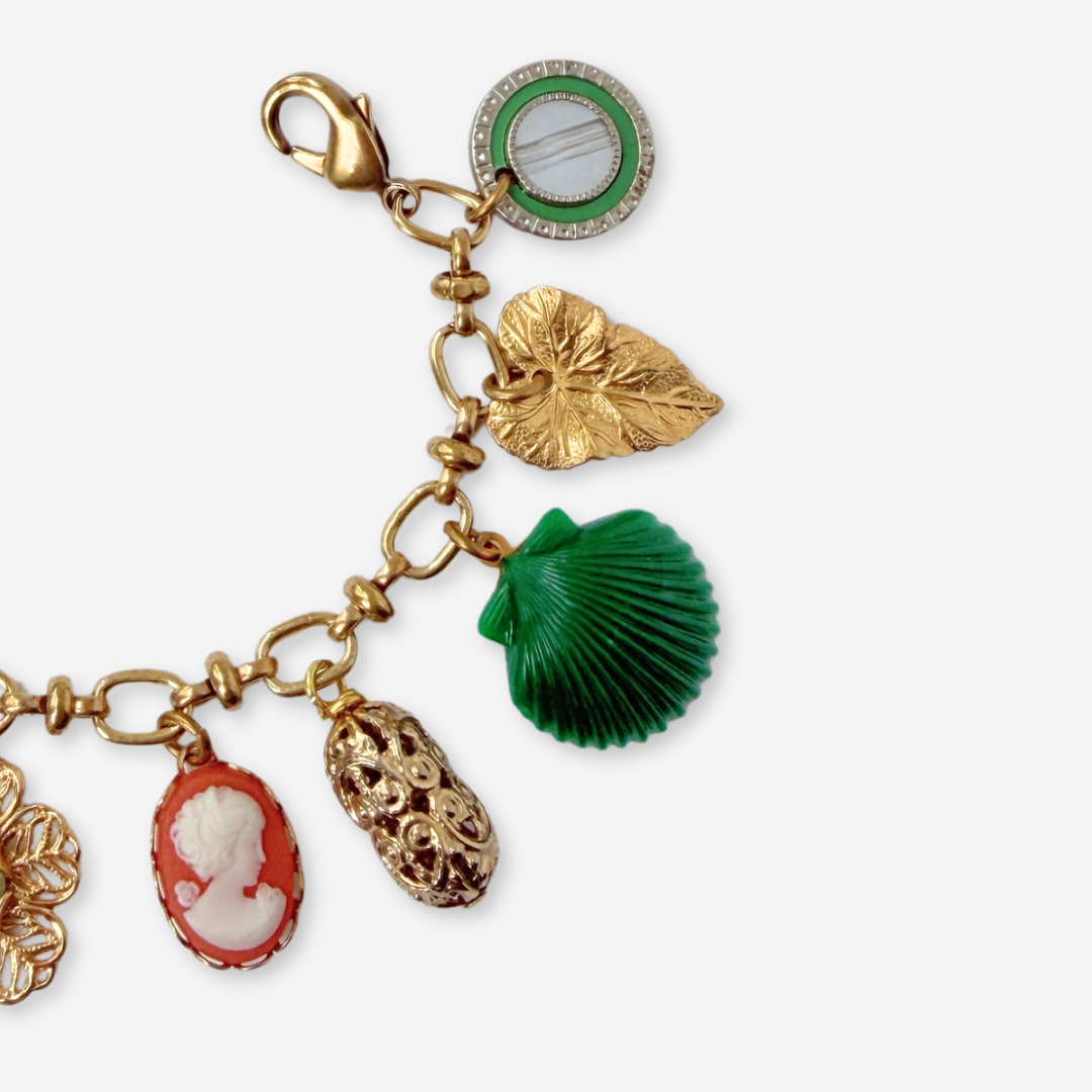 Repurposed vintage mixed charm bracelet: Green