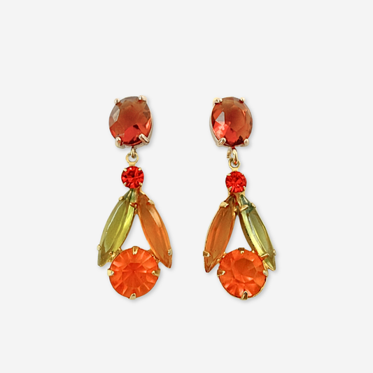 Refashioned vintage orange topaz rhinestone earrings