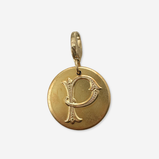 Vintage gold tone letter "P" button charm