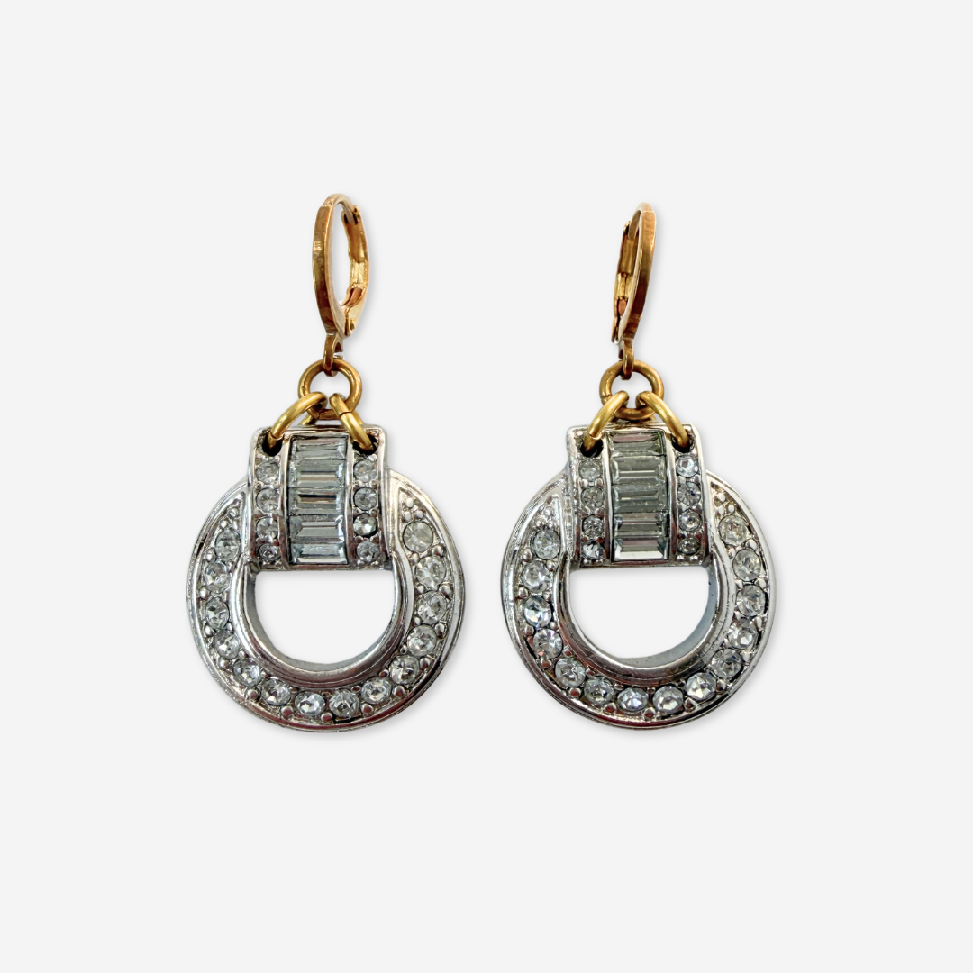 Vintage Art Deco clear rhinestone circular earrings