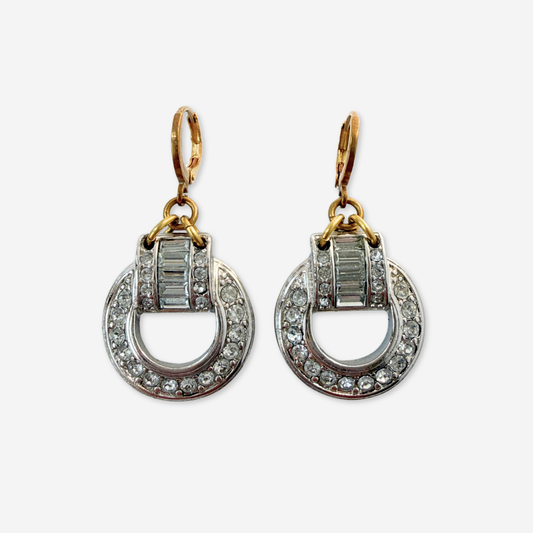 Vintage Art Deco clear rhinestone circular earrings