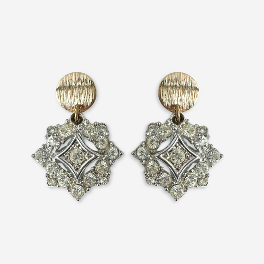 Refashioned vintage clear rhinestone earrings with gold circular posts
