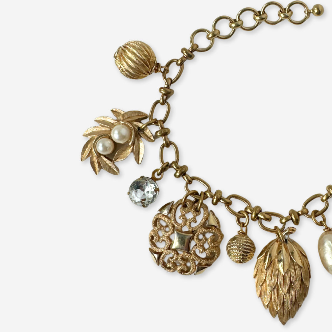 Repurposed vintage mixed gold charm bracelet