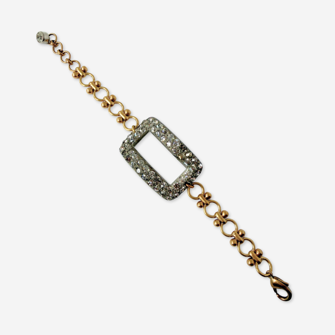 Repurposed vintage Rhinestone shoe buckle bracelet with brass chain