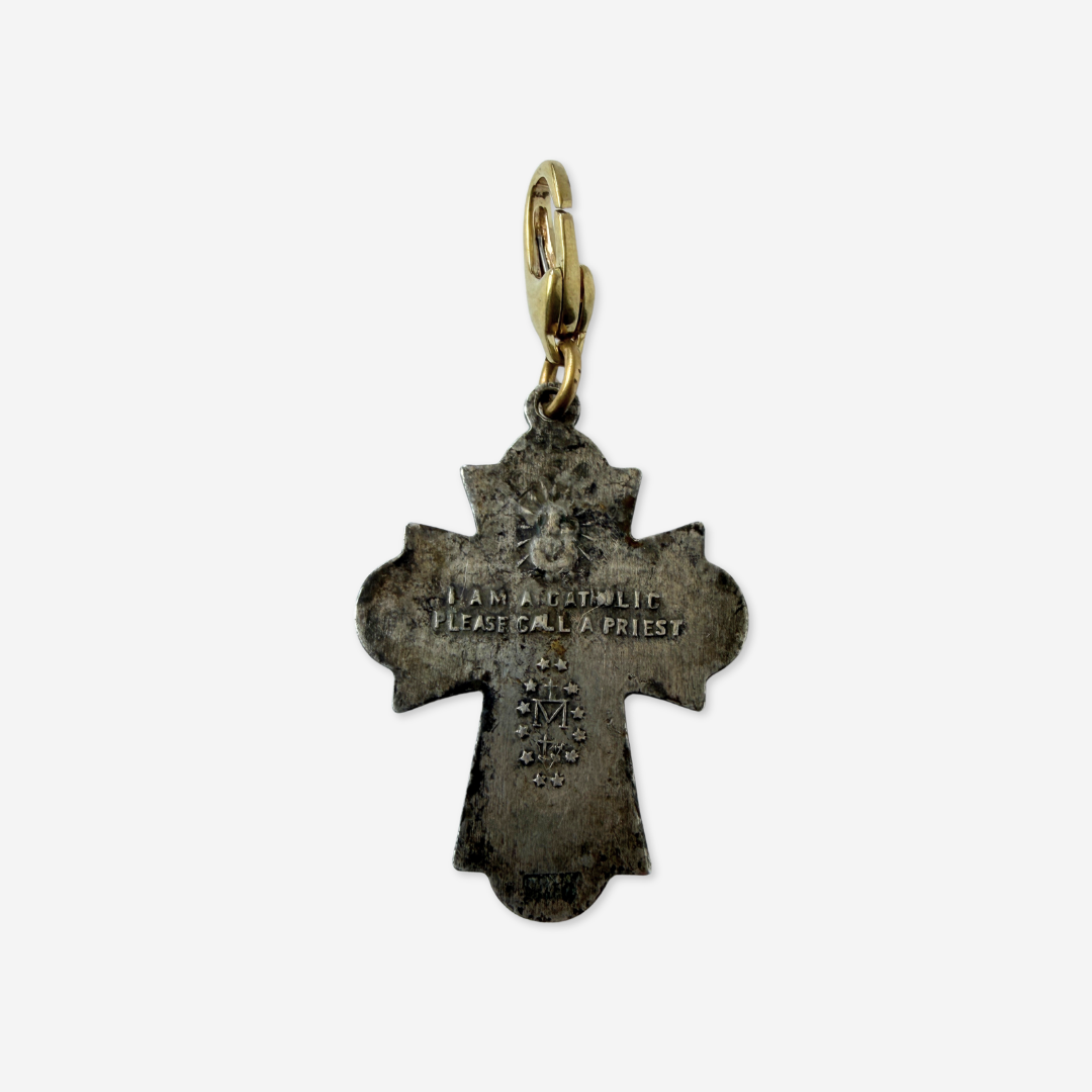 Vintage aged silver four-way scapular cross charm pendant