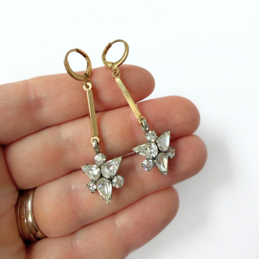Refashioned vintage rhinestone drops with gold bar links
