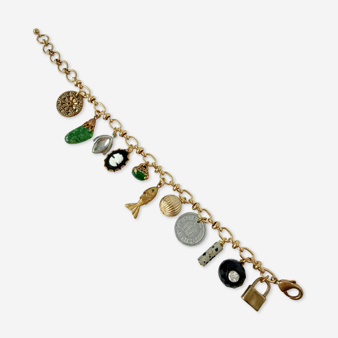 Repurposed vintage mixed charm bracelet