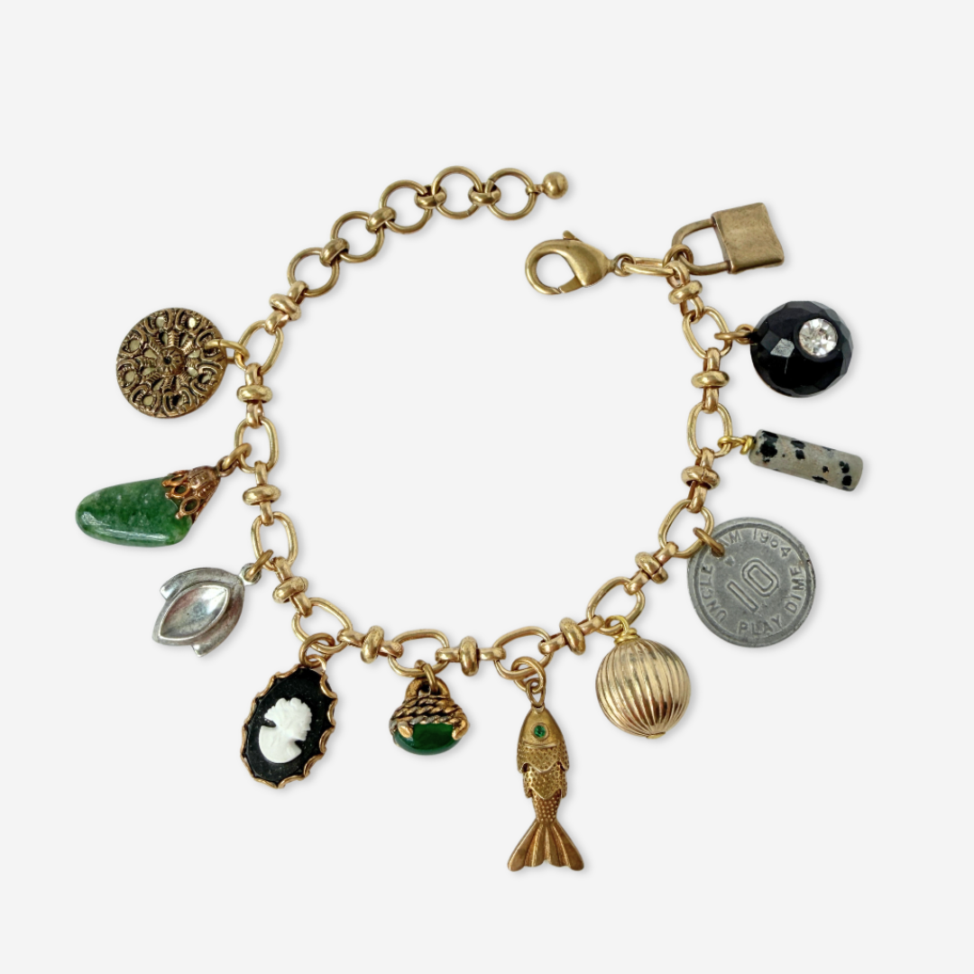 Repurposed vintage mixed charm bracelet