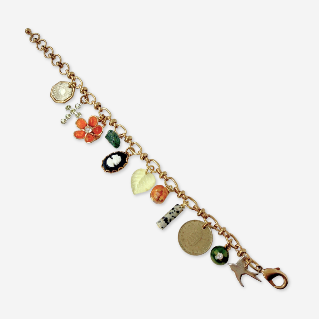 Repurposed vintage mixed charm bracelet