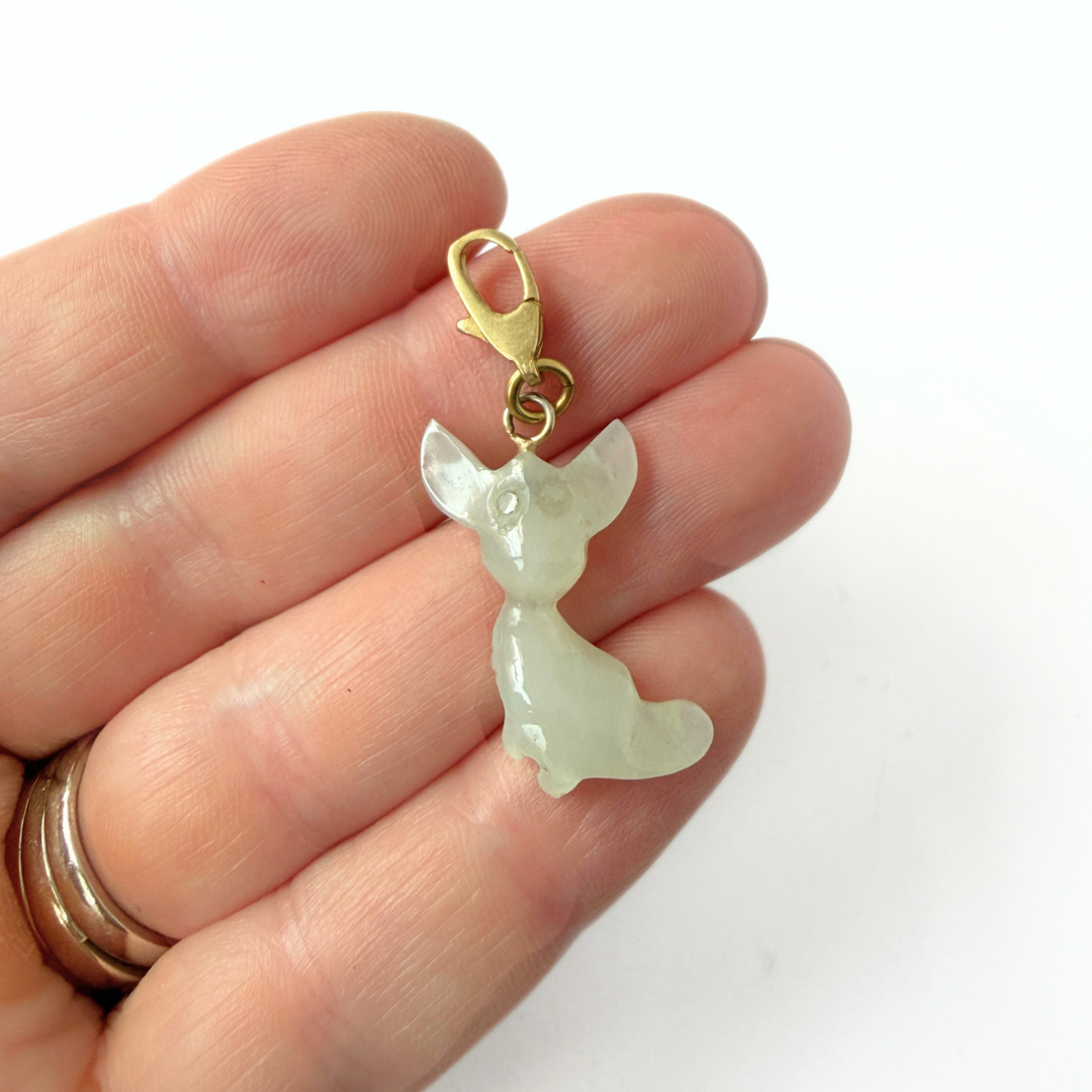 Vintage carved quartz dog charm