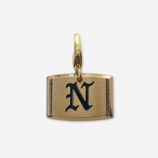 Oblong gold letter "N" vintage cufflink charm