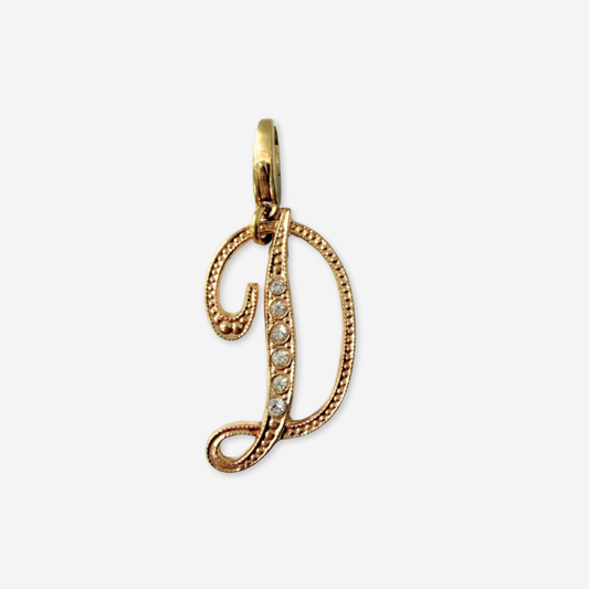 Refashioned vintage gold tone rhinestone letter "D" monogram charm