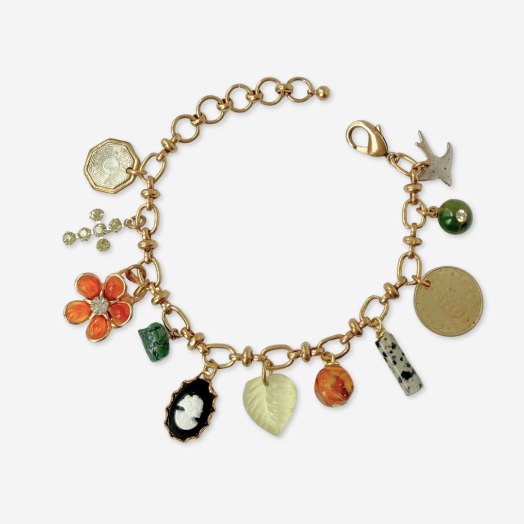Repurposed vintage mixed charm bracelet