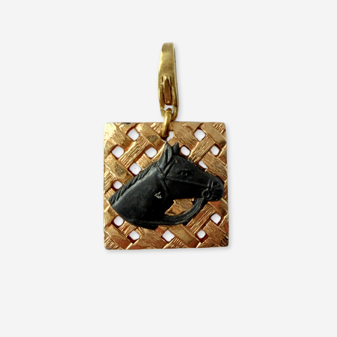 Refashioned Vintage gold plated and black acrylic horse head charm