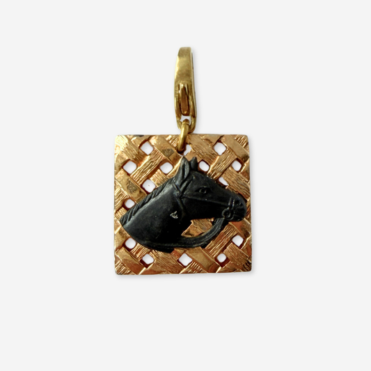 Refashioned Vintage gold plated and black acrylic horse head charm