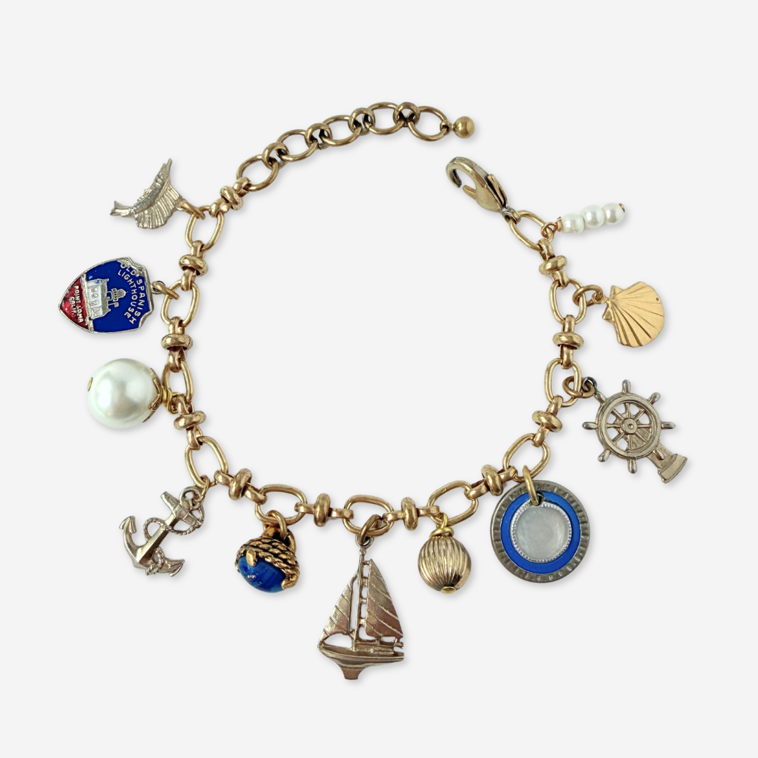 Repurposed vintage blue nautical mixed charm bracelet