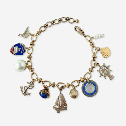 Repurposed vintage blue nautical mixed charm bracelet