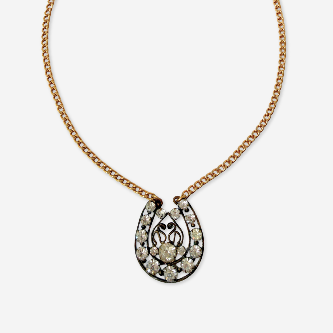 Antique Czech glass crystal horseshoe-shaped pendant necklace