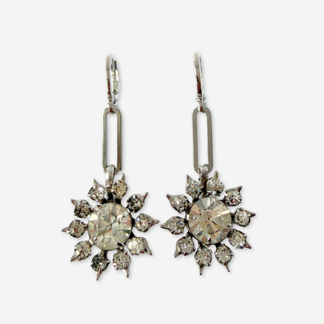 Refashioned vintage clear rhinestone starburst earrings with silver links
