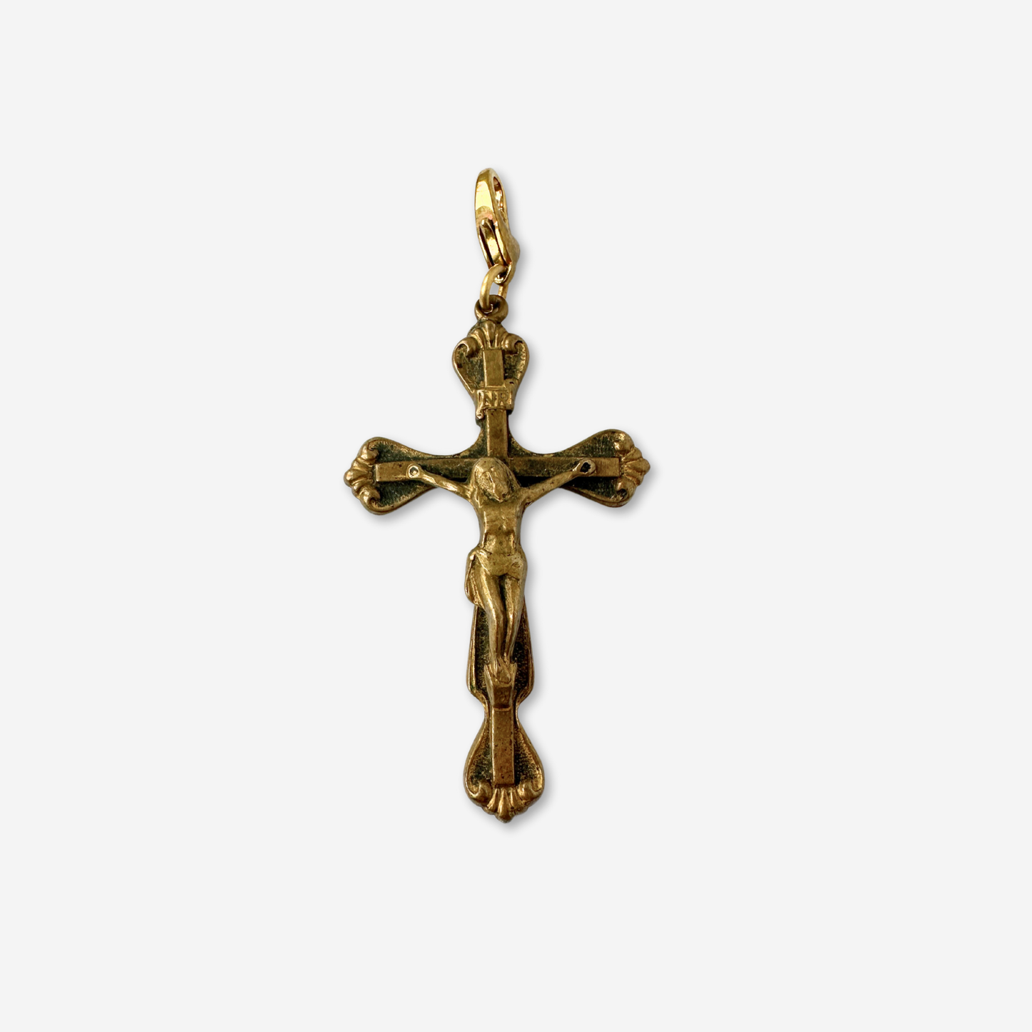 Vintage aged brass large crucifix cross charm