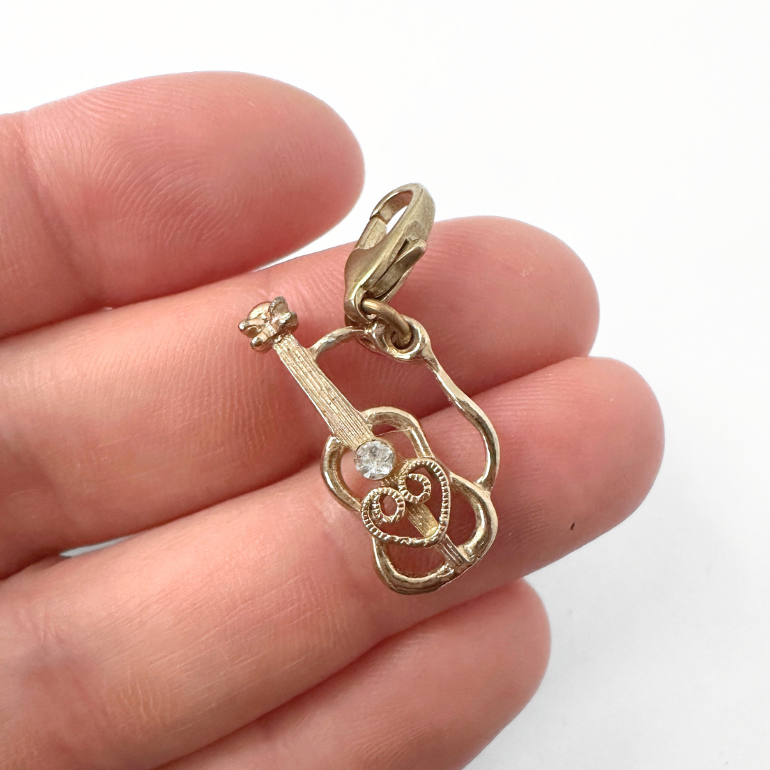 Vintage muted gold guitar charm pendant