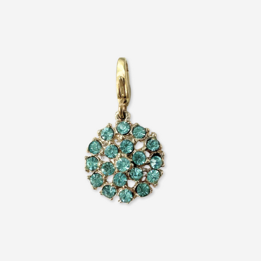 Vintage aqua blue rhinestone circular button charm