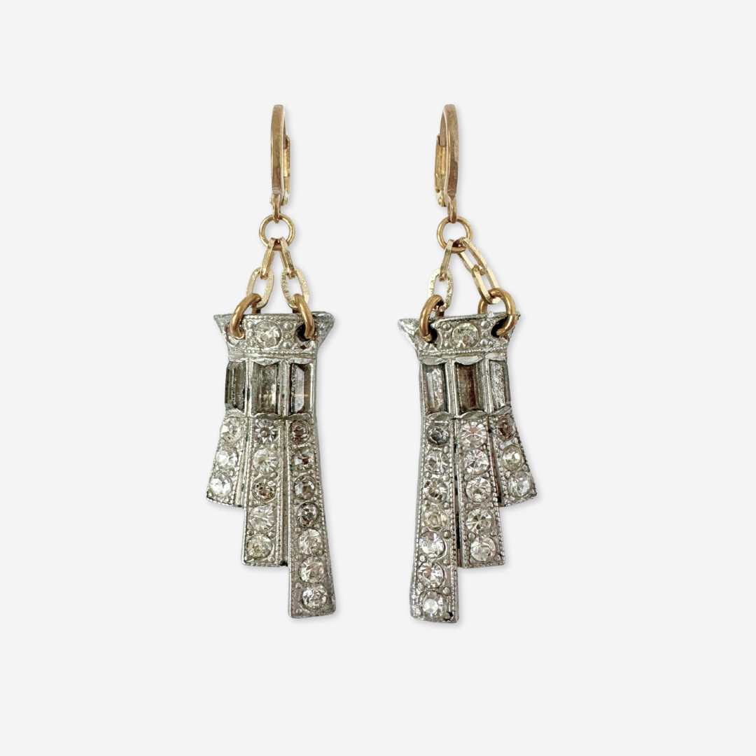 Refashioned vintage clear rhinestone art deco earrings