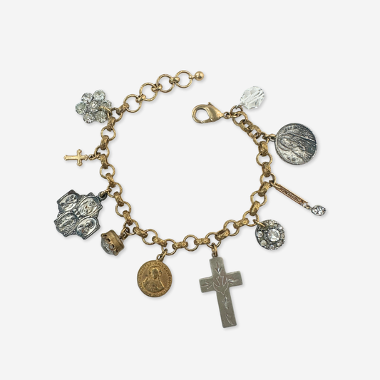 Repurposed vintage religious medal charm bracelet