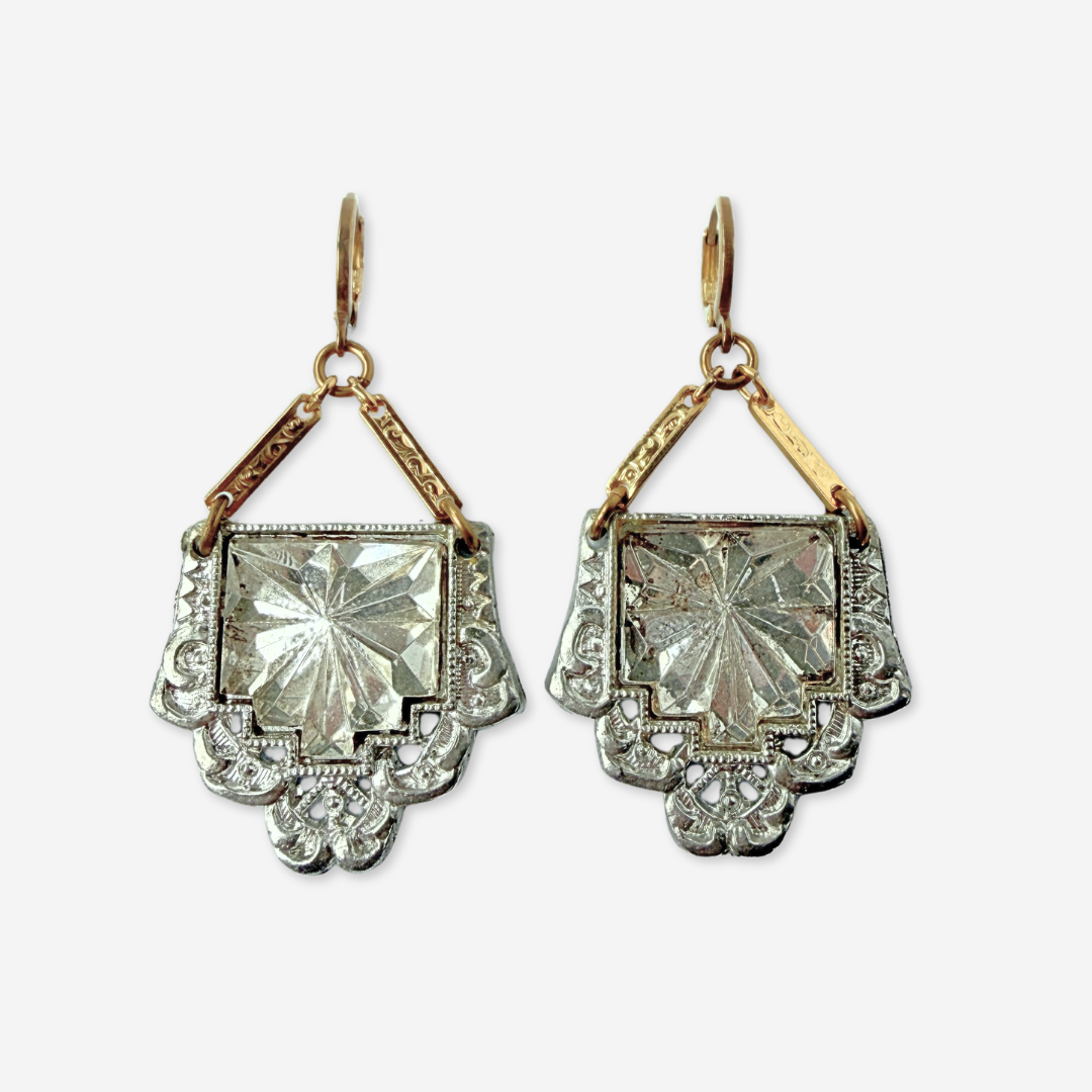 Refashioned vintage clear crystal art deco drop earrings