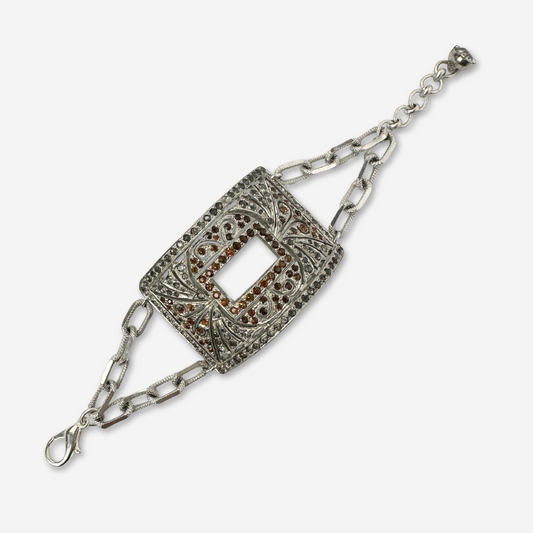 Refashioned Antique topaz and gray Rhinestone shoe Buckle bracelet