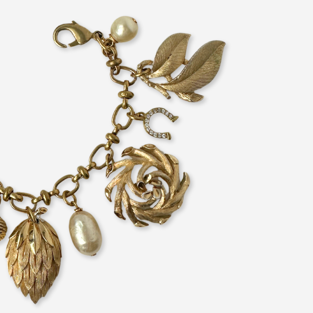 Repurposed vintage mixed gold charm bracelet