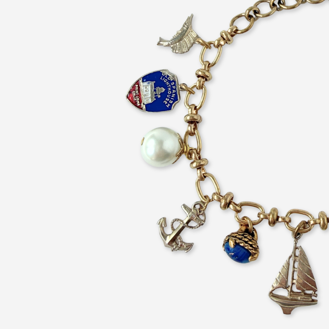 Repurposed vintage blue nautical mixed charm bracelet