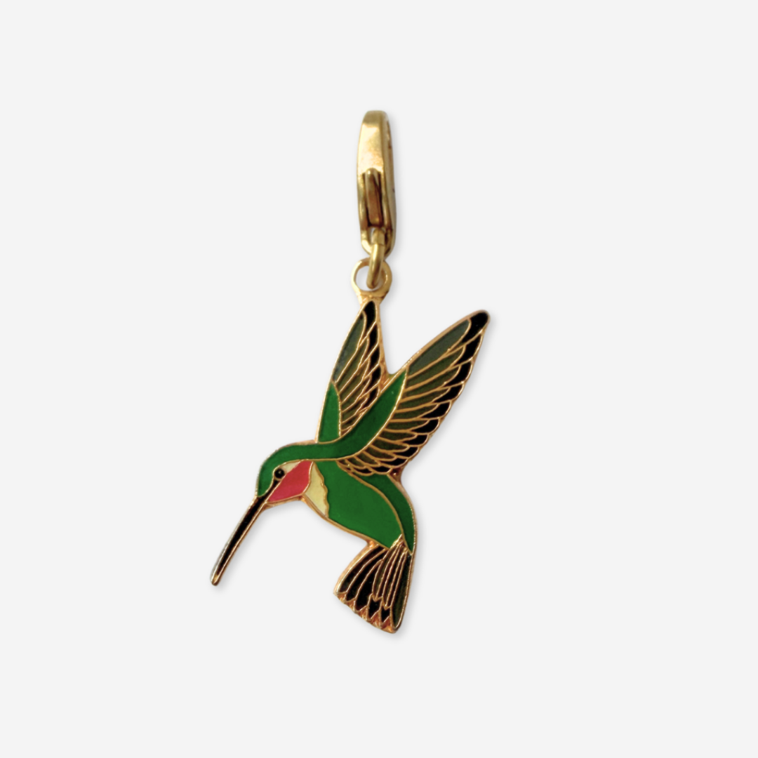 Vintage green enamel hummingbird charm