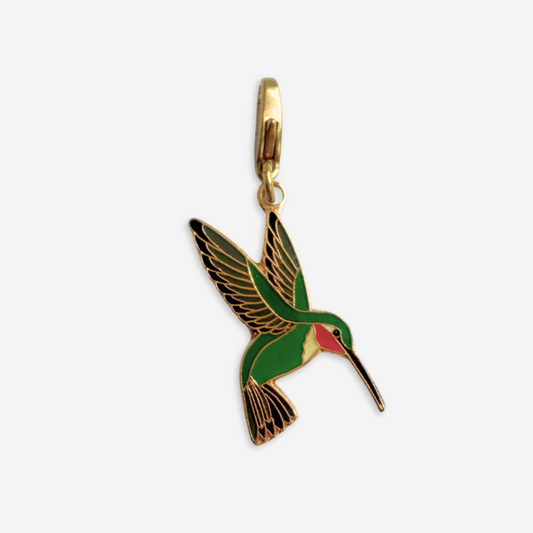 Vintage green enamel hummingbird charm